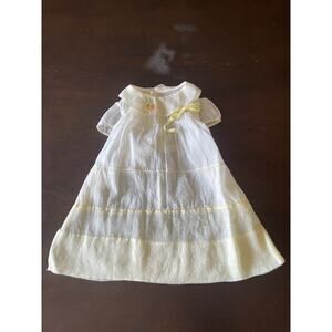 Antique Christening Gown White Yellow Victorian Edwardian Baby Dress Heirloom